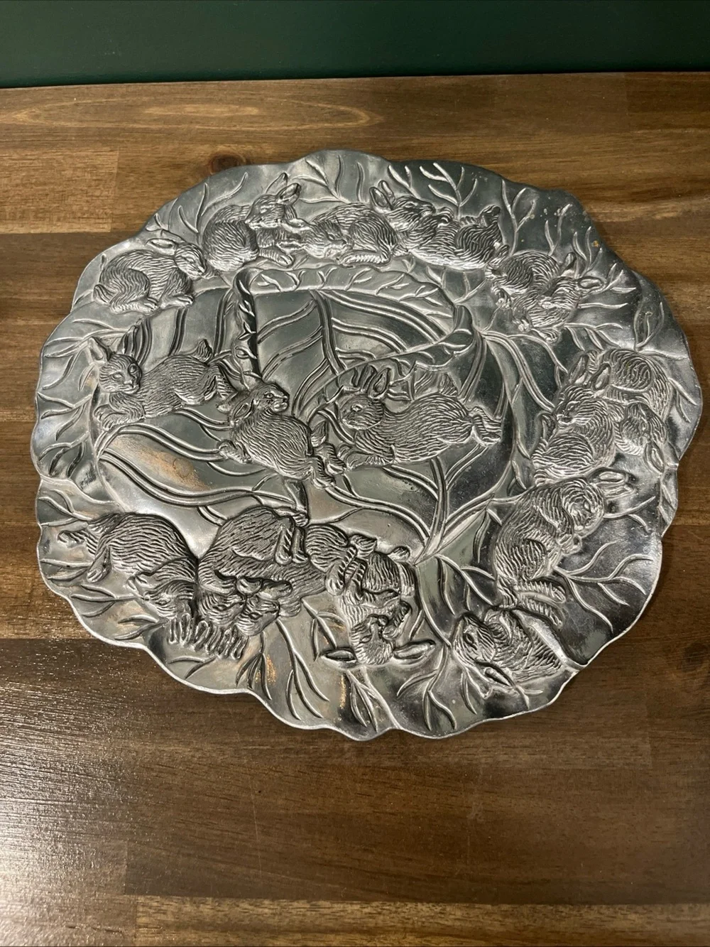 Arthur Court Silver-Tone Bunny Relief Serving Platter/Trivet